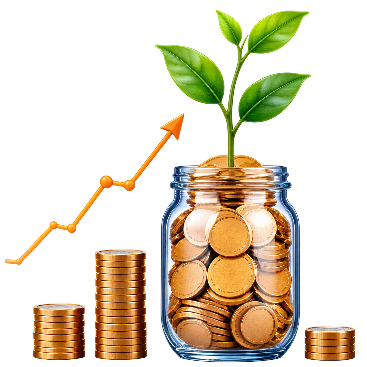 SIP growth illustration showing coins and a plant